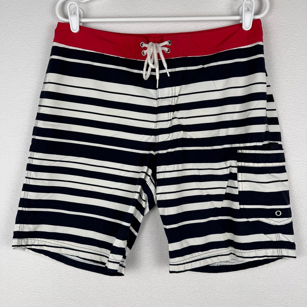 J.Crew Board Shorts Mens 32 Navy White Striped Cargo Pocket Swim Trunks